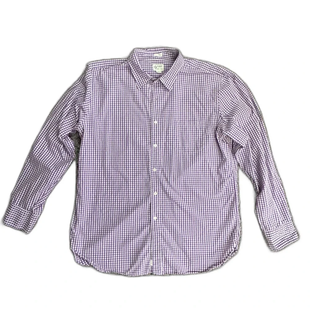 VTG Y2K J. Crew Men's Lavender White Gingham Check Button Front Shirt Size XL
